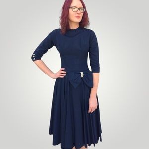 Vintage 50s Dark Blue Party Dress XS